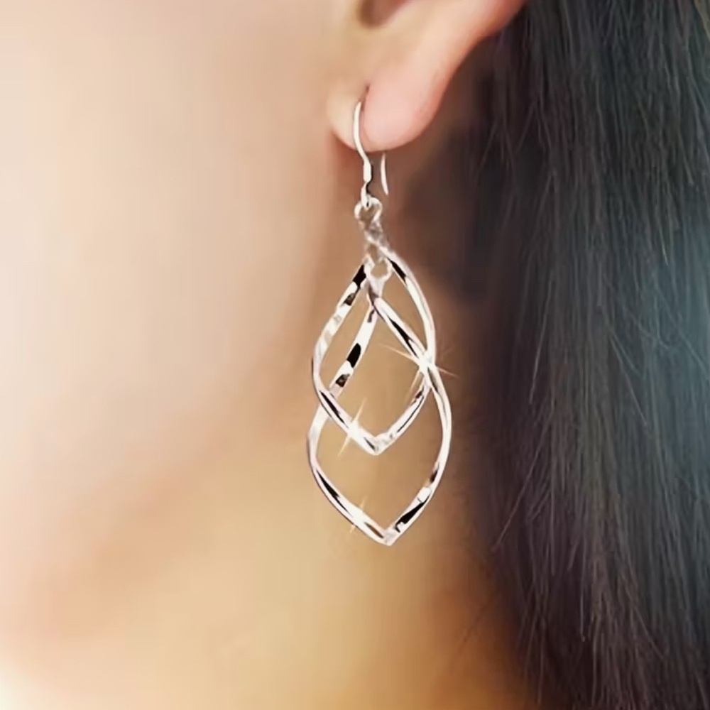 Elegant Silver Double Twist Dangle Earrings NWT